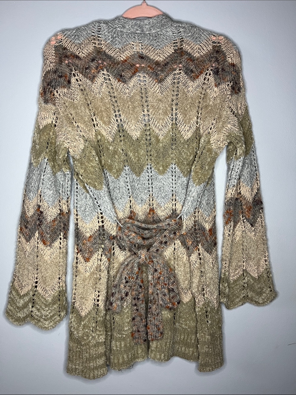Anthropologie Meadow Rue tie open front cardigan chevron print